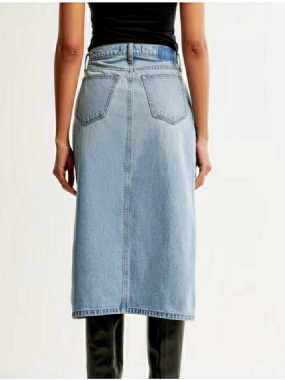 Abercrombie & Fitch Blue Medium Wash Front Slit Denim Midi Skirt- 30 (NWOT) - Picture 2 of 7